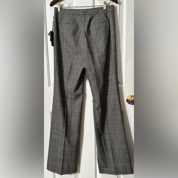 WORTH New York NWT WOOL Stretch Plaid Pants 8 BLACK CREAM HOUSTON Straight Leg - Picture 2 of 14